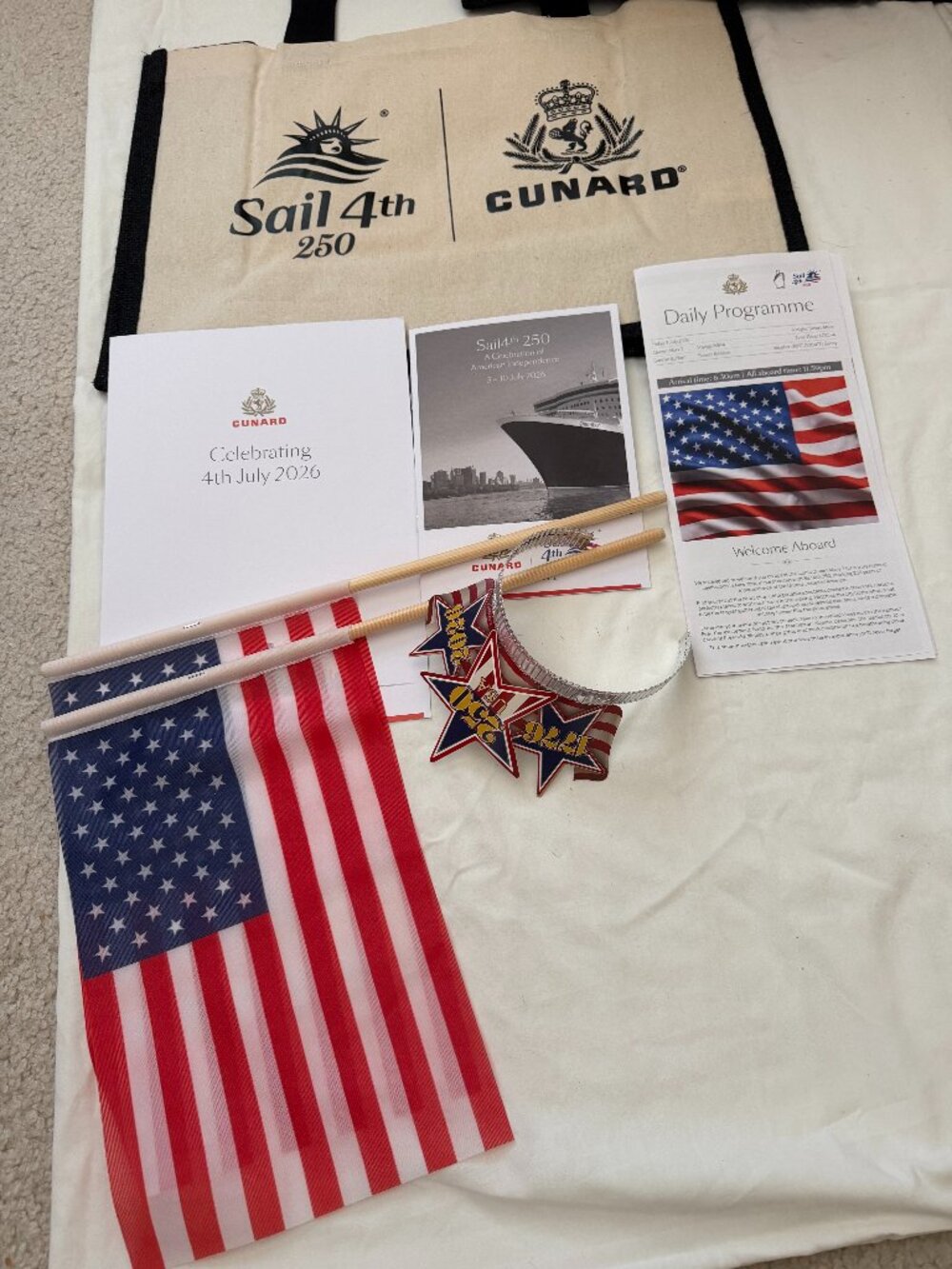 NEW Cunard Sail 4th 250 Memorabilia Tote Bag Catalog Menu and more